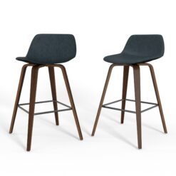 Simpli Home Distressed Blue 26.38-in H Counter height Upholstered Wood Bar Stool 2 -Pack