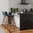 Simpli Home Distressed Blue 26.38-in H Counter height Upholstered Wood Bar Stool 2 -Pack