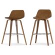 Simpli Home Deep Tan 26.4-in H Counter height Upholstered Wood Bar Stool 2 -Pack