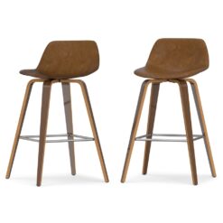 Simpli Home Deep Tan 26.4-in H Counter height Upholstered Wood Bar Stool 2 -Pack