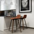 Simpli Home Deep Tan 26.4-in H Counter height Upholstered Wood Bar Stool 2 -Pack