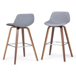 Simpli Home Stone Grey 26.4-in H Counter height Upholstered Wood Bar Stool 2 -Pack