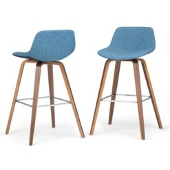 Simpli Home Medium Blue 26.4-in H Counter height Upholstered Wood Bar Stool 2 -Pack