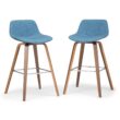 Simpli Home Medium Blue 26.4-in H Counter height Upholstered Wood Bar Stool 2 -Pack