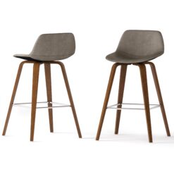 Simpli Home Distressed Grey 26.4-in H Counter height Upholstered Wood Bar Stool 2 -Pack