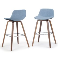 Simpli Home Denim Grey 30.4-in H Counter height Upholstered Wood Bar Stool 2 -Pack