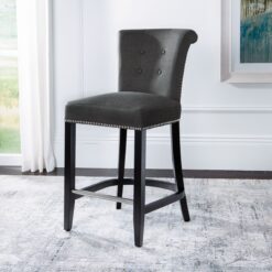 Safavieh Charcoal 25.7-in H Counter height Upholstered Wood Bar Stool