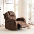 GZMR Oversized Swivel Accent Recliner Chair Brown Faux leather Upholstered Recliner with Lift Assistance