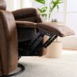 GZMR Oversized Swivel Accent Recliner Chair Brown Faux leather Upholstered Recliner with Lift Assistance
