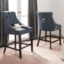 Safavieh Slate Blue 26.0-in H Counter height Upholstered Wood Bar Stool 2 -Pack