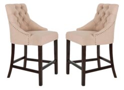 Safavieh Beige 41.0-in H Tall Upholstered Wood Bar Stool 2 -Pack