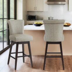 Circle 55 Abbey Stone 30-in H Bar height Upholstered Swivel Wood Bar Stool 2 -Pack