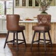 LUE BONA Dark Brown 26.0-in H Counter height Upholstered Swivel Wood Bar Stool 2 -Pack