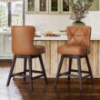 LUE BONA Whiskey Brown 26.0-in H Counter height Upholstered Swivel Wood Bar Stool 2 -Pack