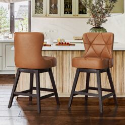 LUE BONA Whiskey Brown 26.0-in H Counter height Upholstered Swivel Wood Bar Stool 2 -Pack