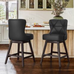 LUE BONA Black 26.0-in H Counter height Upholstered Swivel Wood Bar Stool 2 -Pack