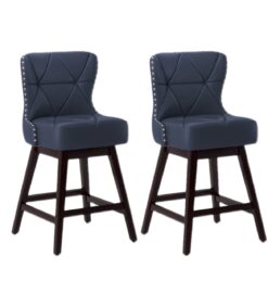 LUE BONA Navy Blue 26.0-in H Counter height Upholstered Swivel Wood Bar Stool 2 -Pack