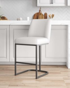 Manhattan Comfort White 26.37-in H Counter height Upholstered Metal Bar Stool