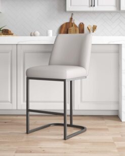 Manhattan Comfort Light Grey 26.37-in H Counter height Upholstered Metal Bar Stool