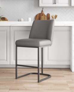 Manhattan Comfort Grey 26.37-in H Counter height Upholstered Metal Bar Stool