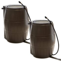FCMP Outdoor 50-Gallon Brown Plastic Rain Barrel Spigot