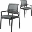 Winado Black Metal Frame Breathable Mesh Back Stackable Chair with Cushion(Set of 2)