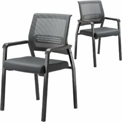 Winado Black Metal Frame Breathable Mesh Back Stackable Chair with Cushion(Set of 2)