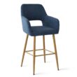 Maison Boucle Set of 2 Blue Counter Stools Counter Height Linen Upholstered with Back and Armrest for Kitchen