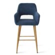Maison Boucle Set of 2 Blue Counter Stools Counter Height Linen Upholstered with Back and Armrest for Kitchen