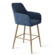 Maison Boucle Set of 2 Blue Counter Stools Counter Height Linen Upholstered with Back and Armrest for Kitchen