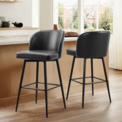 Circle 55 Black 30-in H Bar height Upholstered Swivel Metal Bar Stool 2 -Pack