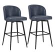 Circle 55 Navy Blue 30-in H Bar height Upholstered Swivel Metal Bar Stool 2 -Pack