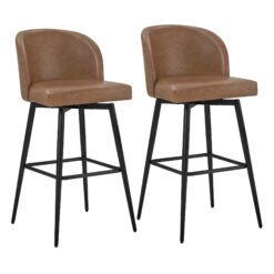 Circle 55 Saddle Brown 30-in H Bar height Upholstered Swivel Metal Bar Stool 2 -Pack