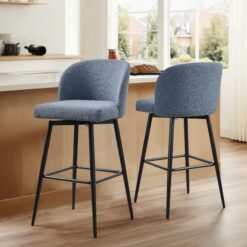 Circle 55 Capri Blue 30-in H Bar height Upholstered Swivel Metal Bar Stool 2 -Pack