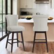 Circle 55 Creamy Gray 30-in H Bar height Upholstered Swivel Wood Bar Stool 2 -Pack