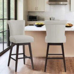 Circle 55 Creamy Gray 30-in H Bar height Upholstered Swivel Wood Bar Stool 2 -Pack