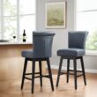 Circle 55 Navy Blue 30-in H Bar height Upholstered Swivel Wood Bar Stool 2 -Pack