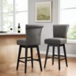 Circle 55 Dark Gray 30-in H Bar height Upholstered Swivel Wood Bar Stool 2 -Pack