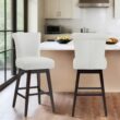 Circle 55 Pure White 30-in H Bar height Upholstered Swivel Wood Bar Stool 2 -Pack