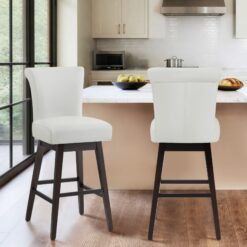 Circle 55 Pure White 30-in H Bar height Upholstered Swivel Wood Bar Stool 2 -Pack