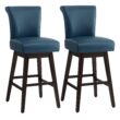 Circle 55 Majolica blue 30-in H Bar height Upholstered Swivel Wood Bar Stool 2 -Pack