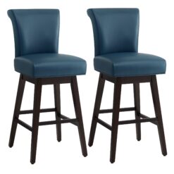 Circle 55 Majolica blue 30-in H Bar height Upholstered Swivel Wood Bar Stool 2 -Pack