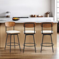 Circle 55 Cream White 27-in H Counter height Upholstered Swivel Metal Bar Stool 3 -Pack