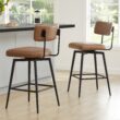 Circle 55 Saddle Brown 27.4-in H Counter height Upholstered Swivel Metal Bar Stool 2 -Pack