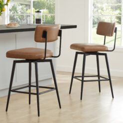 Circle 55 Saddle Brown 27.4-in H Counter height Upholstered Swivel Metal Bar Stool 2 -Pack