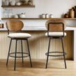 Circle 55 Cream White 27.2-in H Counter height Upholstered Swivel Metal Bar Stool 2 -Pack
