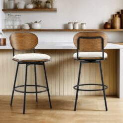 Circle 55 Cream White 27.2-in H Counter height Upholstered Swivel Metal Bar Stool 2 -Pack