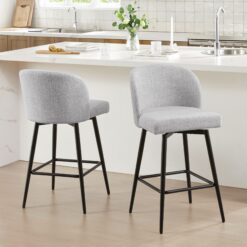Circle 55 White (Multi-Colored) 27-in H Counter height Upholstered Swivel Metal Bar Stool 2 -Pack
