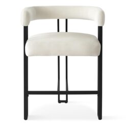 Maison Boucle Beige Velvet Counter Height Bar Stool with Armrest and Curved Back for Kitchen Island