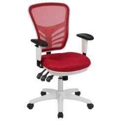 Flash Furniture Nicholas Red Mesh/White Frame Contemporary Adjustable Height Swivel Mesh Executive Chair